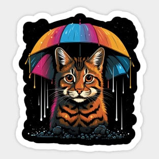 American Bobcat Rainy Day With Umbrella Sticker